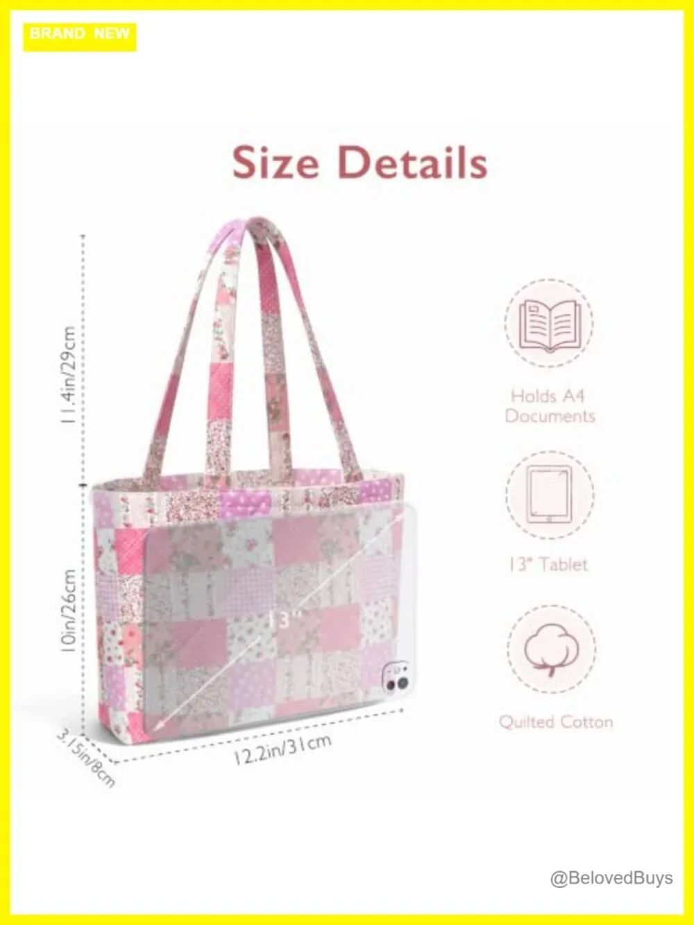 Quilted Cotton Floral Patchwork Tote Bag with Pockets